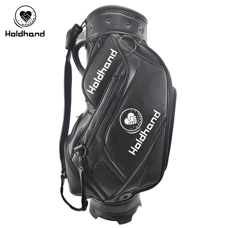 Borsa per personale da golf in pelle PU nera impermeabile ad alta resistenza Borsa per il trasporto dell'attrezzatura da golf con logo stampato personalizzato all'ingrosso
